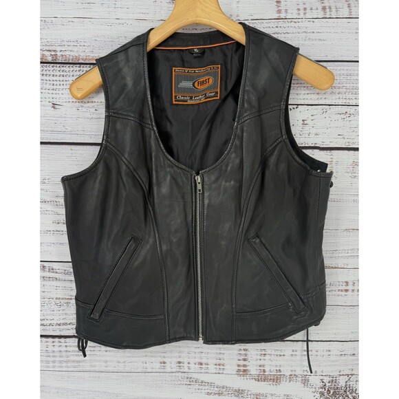 First Classics Women’s black leather side-lace motorcycle vest size XL (16) - Picture 1 of 5